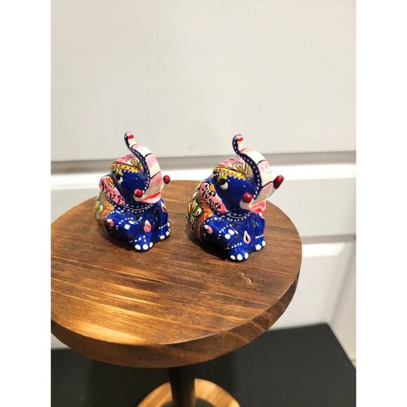 Lucky Elephant Mini Figurines Meenakari Indian Hand-Painted Art Royal Blue - Picture 8 of 9